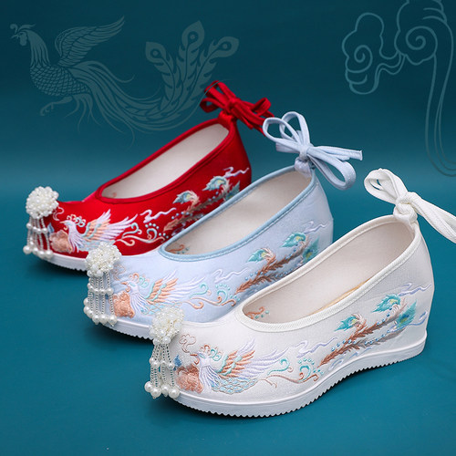 古风鞋子女汉服内增高翘头履绣花鞋古装珍珠明制演出舞蹈鞋汉服鞋 - 图3