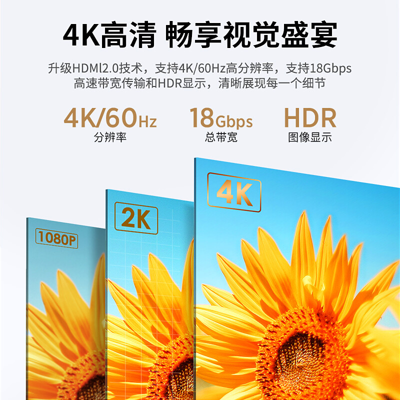 毕亚兹hdmi线2.0高清线4k连接电脑电视显示器240hz投影仪加长HX1