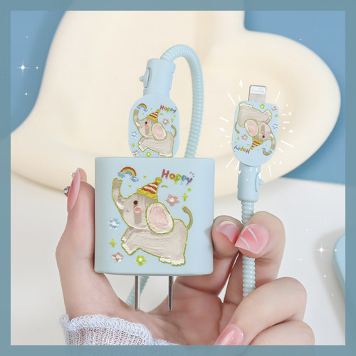 适用苹果17promax充电器保护套20w快充头套苹果16/15 ipad防折断数据线缠绕绳iphone14pro苹果13硅胶印花新款 - 图2