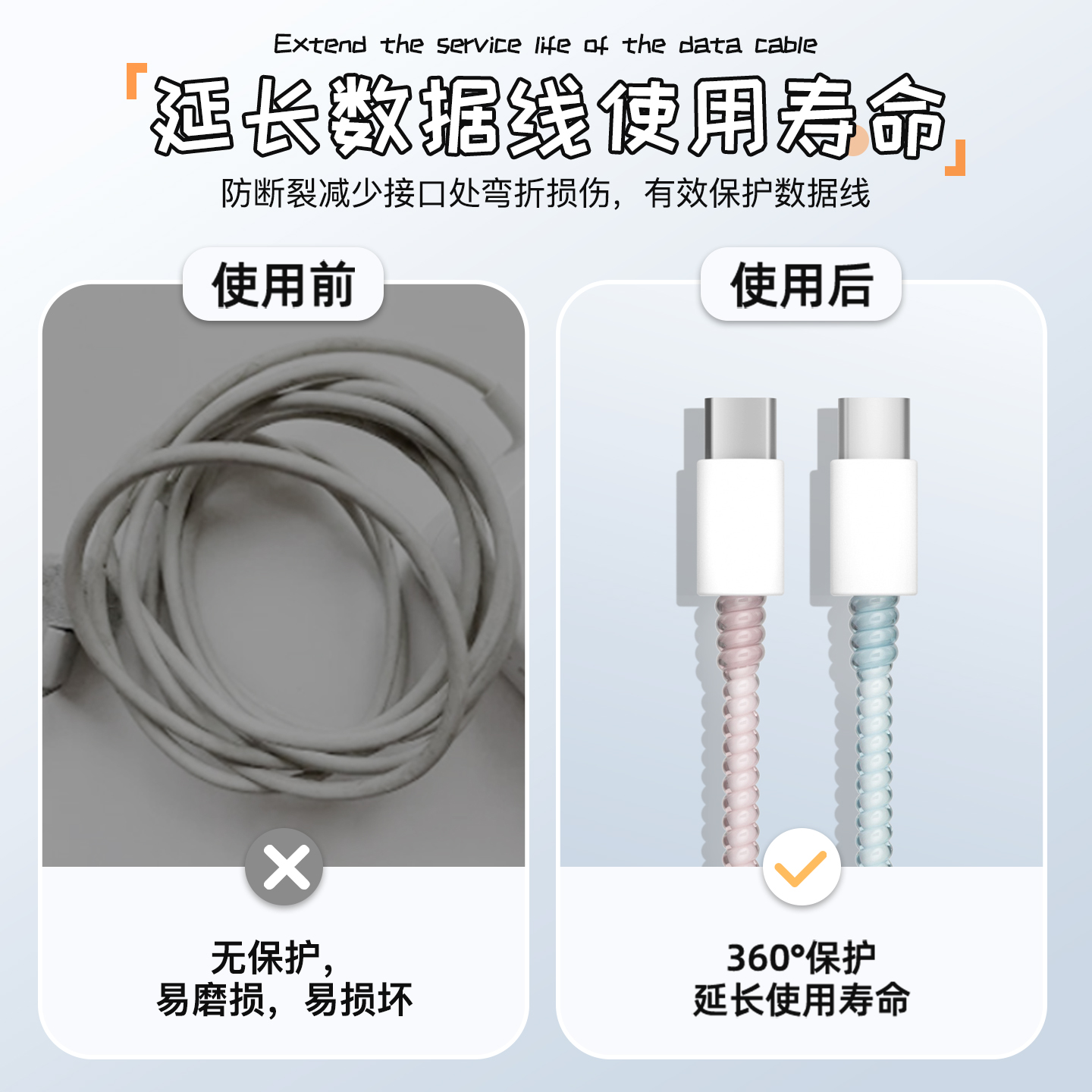 适用于小米Civi5Pro全包耐脏充电线套安卓红米k80至尊版OPPO一加15透明数据线保护套华为mate80Pro通用缠绕绳 - 图0