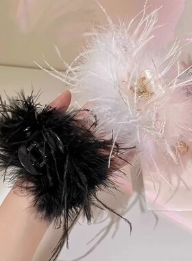 羽毛抓夹毛毛发夹女后脑勺大夹子黑色鸵鸟毛发卡鸡毛感鲨鱼夹