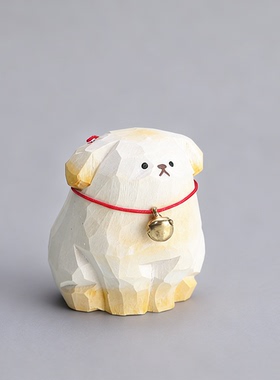 手工木雕小狗摆件可爱金毛治愈桌面装饰办公室车载送生日礼物女友