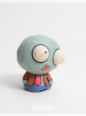 手工木雕僵尸丨可爱办公桌工位摆件稳定情绪桌面装饰摆件礼物创意