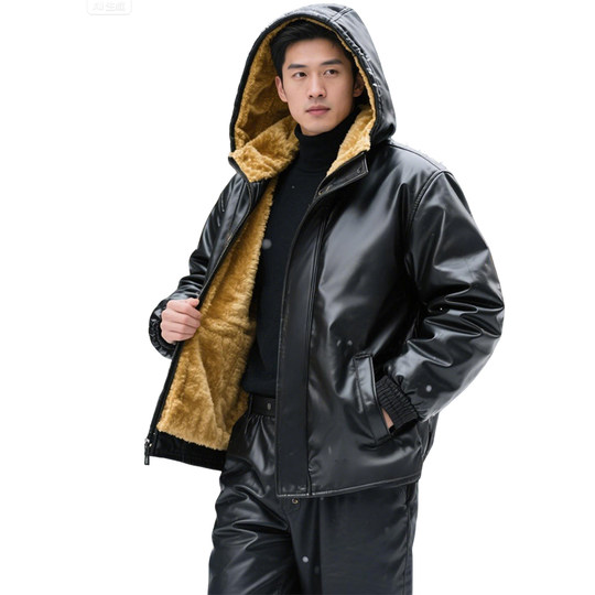 Men's windproof leather jacket and leather trousers suit