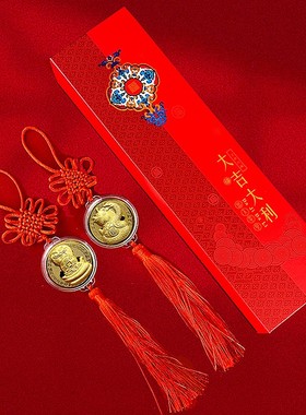2025蛇年金箔开运金币生肖蛇金币中国结流苏车挂汽车挂饰节庆礼品