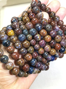 2025天然彼得石圆珠单圈/多圈手链红黄蓝鹰眼石原石单圈水晶手串