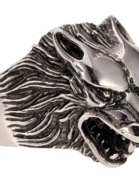 2025时尚开口霸气潮男狼头戒指 复古冰原狼铸造合金指环 超酷防身