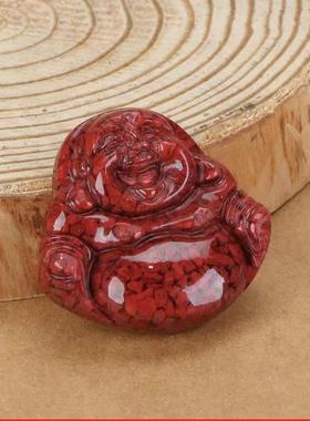 20257高含量朱砂佛公吊坠福禄大肚佛公项链朱砂晶体砂弥勒佛吊坠