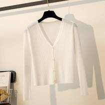 Summer Light Thin Collar Air Conditioning Shirt Long Sleeve Knit Cardiovert Lady Summer Air Conditioning Office Air-conditioned Room Jacket