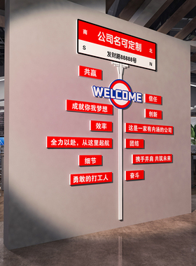 创意路牌公司文化墙定制办公室墙面装饰氛围布置企业励志标语墙贴
