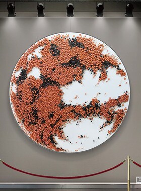 创意橙色圆形纽扣子实物立体装饰画客厅玄关别墅售楼部样板房挂画