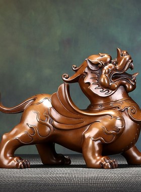紫铜如意尾貔貅摆件一对中式家居办公室摆设公司开业乔迁送礼品