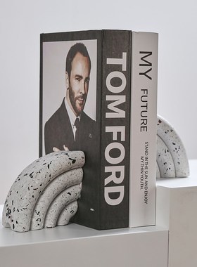 现代简约水磨石书靠摆件极简客厅书房样板房桌面书档办公室装饰品