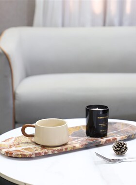 现代简约侘寂风天然洞石大理石托盘装饰摆件客厅茶几酒店家居饰品