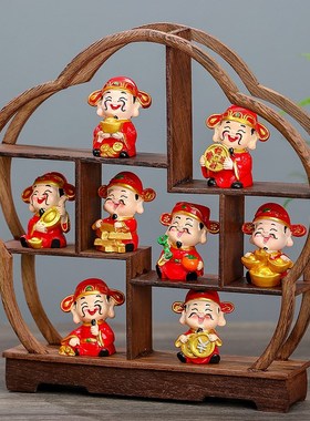 创意中式博古架五福财神爷摆件开业酒店新家乔迁新年装饰招财礼物