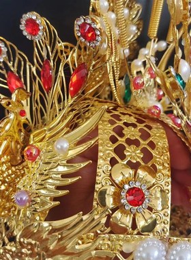 凤冠头饰黑老太12寸凤冠霞帔头饰娘娘凤冠神帽帽子中式红凤冠