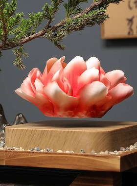 新中式真树迎客松花朵磁悬浮地柏盆景摆件玄关客厅办公室造景装饰