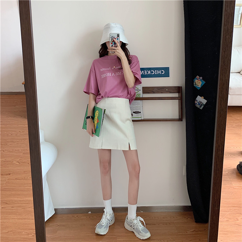 大码高腰韩版简h约开叉半身裙2020夏季胖mm显瘦a字裙学生百搭短裙