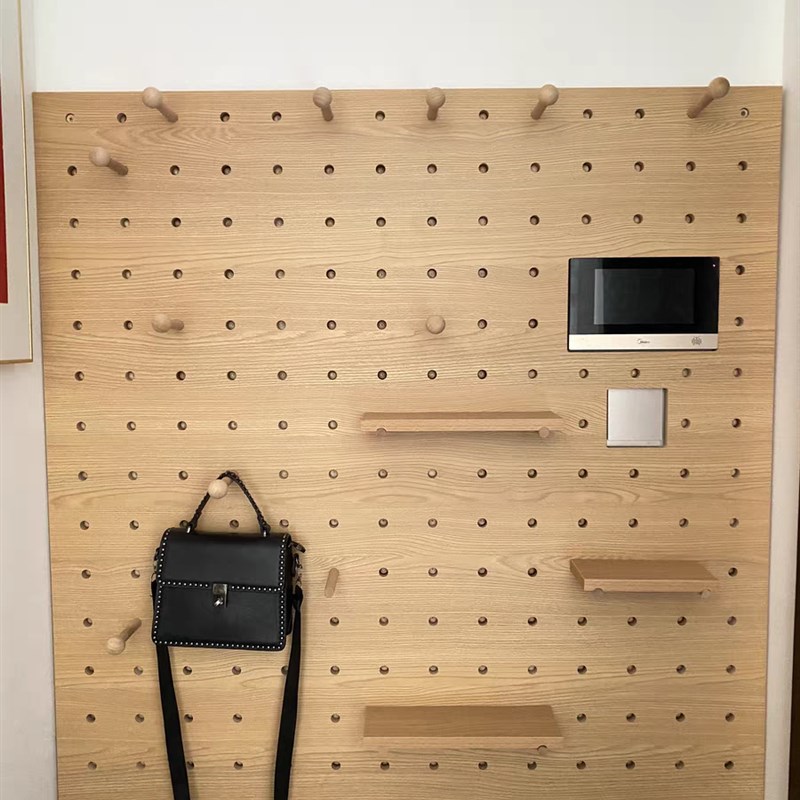 Customized solid wood hole board entry entrance r wall wooden shelves children's room wall entrance kitchen storage