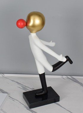 现代创意翘腿人物吹泡泡小男孩雕塑摆件样板房儿童房客厅酒店简约