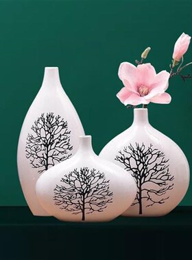 现代简约陶瓷花瓶摆件客厅插花三件套装饰品办公室电视柜家居饰品