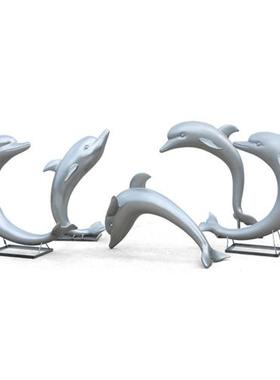 仿不锈钢海豚户外玻璃钢海洋动物雕塑园林景观公园草坪树脂工艺品