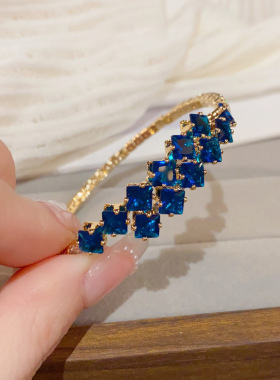 经纬仪蓝色满钻开口手环女小众设计感轻奢大气2025新款高级感手饰