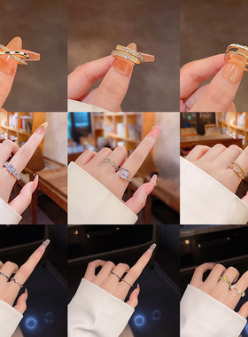 轻奢高级设计感珍珠女小众ins风精致锆石指环开口戒指手饰品