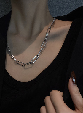 简约回形针项链ins冷淡风链条别针锁骨个性嘻哈网红男女钛钢颈链