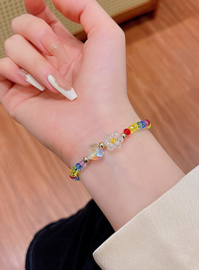 彩色水晶花朵串珠手链女ins潮轻奢小众设计感韩国新款手饰品