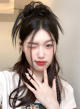 鸡窝头抓夹辣妹个性丸子头蓬松凌乱朋克风高温丝发仿真发假发发夹