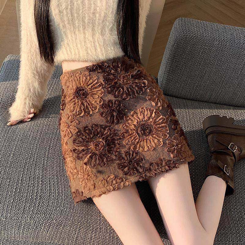 复古咖色毛呢提花半身裙女秋冬小个子高腰显瘦防走光a字包臀短裙,淘宝优惠券,粉丝福利购,淘宝优惠卷