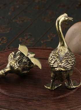 新款直销古铜工艺品古黄铜对鹅摆件茶席茶宠家居办公室装饰摆件收