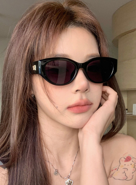 复古黑色猫眼墨镜女高级感方圆脸