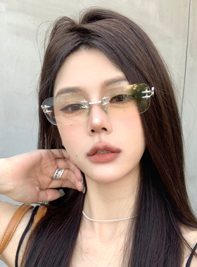 韩版y2k星星无框墨镜女方圆脸潮