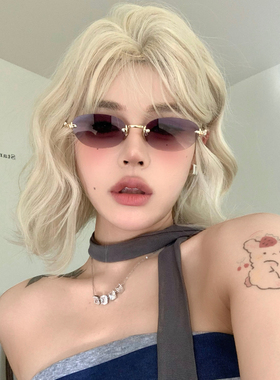 复古无边太阳眼镜y2k辣妹风墨镜