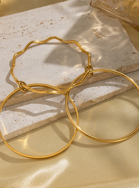 欧美几何波浪圆圈三合一手镯