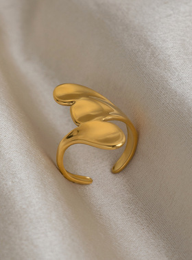 欧美简约光面叶片开口戒指