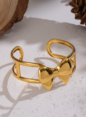 跨境蝴蝶结手镯金色镜面防水