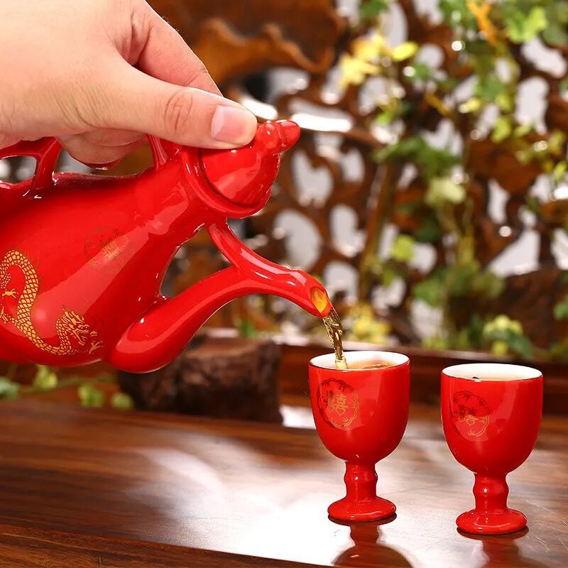 敬酒杯子红色小酒杯结婚用品婚庆酒盅陶瓷对杯交杯酒陶瓷小酒杯 - 图0