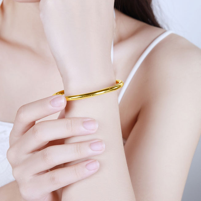 金包女古法传承光面实心999银手镯 和睦一生手镯