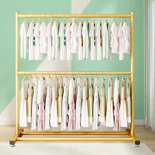 双层衣架落地卧室家用挂衣服架子网红多层晾衣架两层简易置物架 - 图1