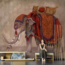 Tai Style Hand-painted Abstract Art Retro Elephant Wallpaper Living Room TV Background Wall Paper Custom Seamless Fresco Wall Cloth