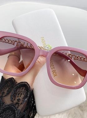 时尚网红潮款女士太阳镜大框方形高级防晒墨镜新款洋气金属链条腿