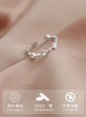 :新款复古法式猫眼圆珠银戒指女ins风小众设计小众指环关节戒尾戒