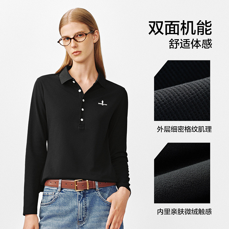 【抗UV防晒】比音勒芬2025秋季新款女士T恤通勤五粒扣翻领POLO衫