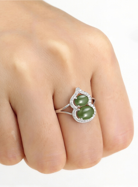 镶钻葫芦款蜜蜡和田玉戒指空托