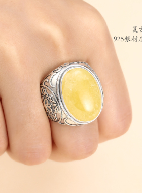 复古纯银绿松石蜜蜡碧玉戒指空托