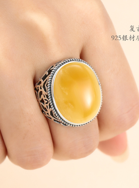 纯银女王风蜜蜡绿松石戒指空托