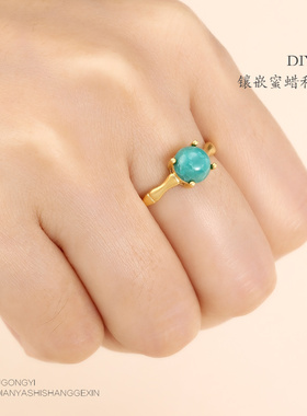 diy日韩简约蜜蜡925纯银戒托